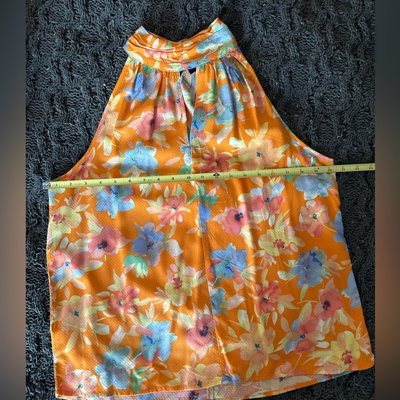 Women’s Floral Orange Sleeveless Turtleneck Size Medium - Picture 11 of 13